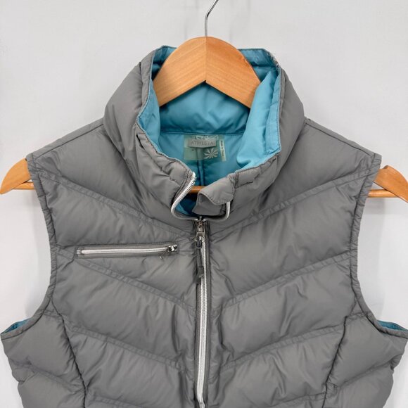 Athleta Full Zip Quilted Puffer Vest Womens Medium Gray Nylon Goose Down Pockets - Picture 2 of 10